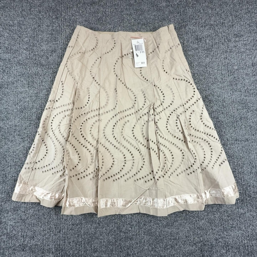 For The Republic Skirt Womens Petite 2P Beige Eyelet A-Line Knee Length Jaipur